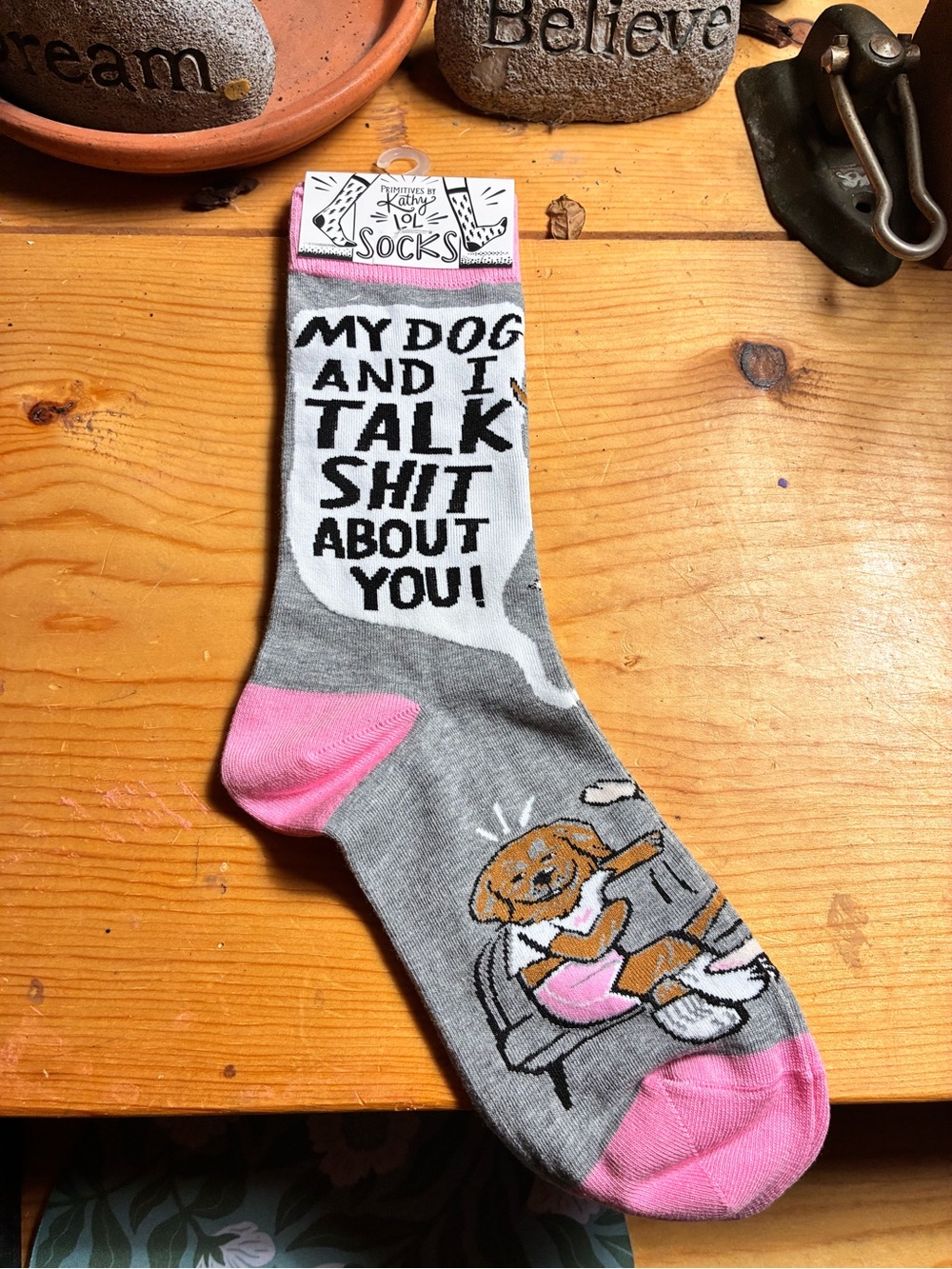 Primitives by Kathy Gray & Pink Novelty Dog Socks with Humorous Quote